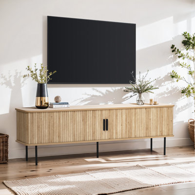Aria 62.6 W Mid Century Modern TV Stand with Storage and Slatted Sliding Doors Hokku Designs